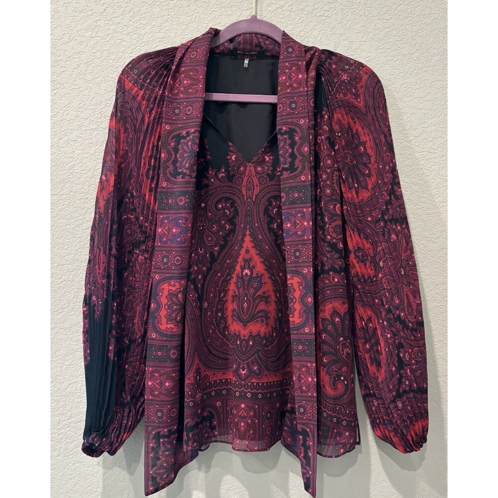 Kobi Halperin Renee Blouse Paisley Print Pleated Chiffon Top Women’s Small